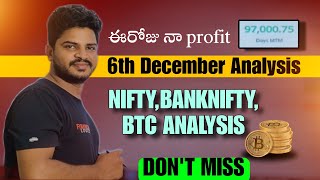 TODAY NIFTY BANK NIFTY BTC ANALYSIS  06122024 trading nifty bitcoin [upl. by Eenattirb]