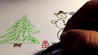 Drawing a Snowman and a christmas tree einen Schneemann und ein Weihnachtsbaum malen merry xmas [upl. by Killen]