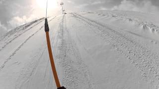 How to ride a Tbar lift with a snowboard or drag behind it [upl. by Giustina]