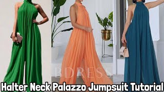 DIY Halter neck Palazzo Jumpsuit  cutting and stitching [upl. by Aleik]