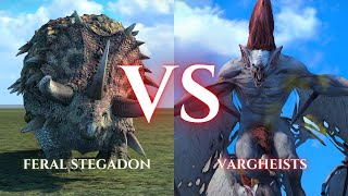 WARHAMMER III Total War  Feral Stegadon VS Vargheists [upl. by Hellene]