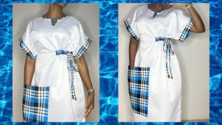 HOW TO CUT AND SEW A DOLMAN SHIFT DRESS  step by step process [upl. by Parette]