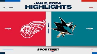 NHL Highlights  Red Wings vs Sharks  January 2 2024 [upl. by Neruat]