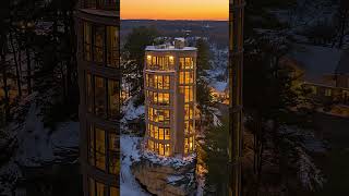 Stunning Night View Towering Illuminated Cliff Building in Snowy Landscape 🌙✨ modernexterior [upl. by Norreg]