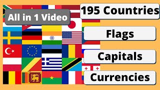 All 195 countries of the world with flags capitals and currencies  Global Geography [upl. by Etireuqram316]