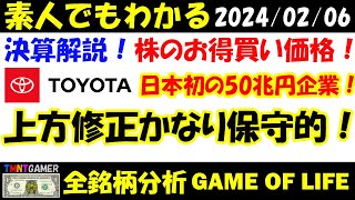 【全銘柄分析】株のお得買い価格！決算解説！7203 トヨタ自動車！純利益初の5兆円台も！上方修正かなり保守的！！時価総額日本企業初の50兆円！割高？日経最高値突破の鍵！【20240206】 [upl. by Evangelist502]