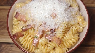 How To Make Chunky Bacon Fusilli Carbonara  Recipe [upl. by Haniraz]