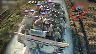 Horrific Moment How Ukrainian FPV drones mercilessly blow up Russian tanks one by one in Donetsk [upl. by Nylesor]