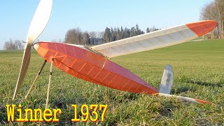 Flying Wakefield Winner 1937 Replica Rubber powered free flight [upl. by Aniuqaoj992]