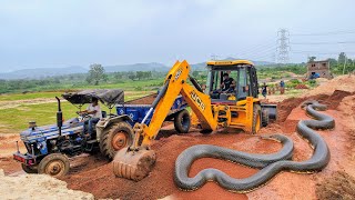 Jcb 3dx Machine Working Mud Loading With Mahindra and Swaraj Tractor  Jcb and Tractor Cartoon Video [upl. by Htenay]