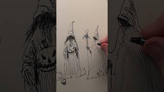 Art Juice  Ink Drawing watercolor Fun witches halloween inkdrawing [upl. by Lynad]