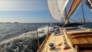 Into the Fog Becalmed amp Broad Reach Sailing Engineless Wooden Boat Sailing Eleutheros EP42 [upl. by Otes]