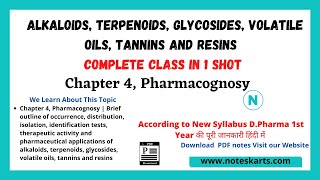 Chapter 4 Pharmacognosy  Alkaloids Terpenoids Glycosides Volatile oils Tannins and Resins ER20 [upl. by Hako]