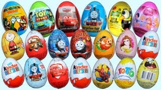 20 Surprise Eggs Kinder Surprise Disney Pixar Cars 2 Thomas Spongebob [upl. by Eenat]