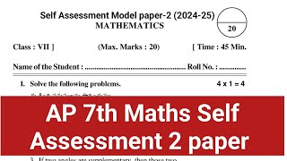 AP 7th Maths Self Assessment 2 paper 2024  Class 7 Maths fa2 paper Mathematics [upl. by Nylidnarb]