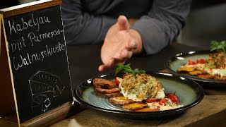 Kabeljaufilet mit ParmesanWalnussKruste und Süßkartoffeln  Fischtastisch  Das schnelle Gericht [upl. by Rem942]