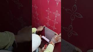 Wall Stencil Painting work 💪😁 work stencil stencilart [upl. by Jesh]