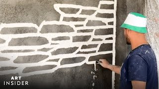 How A Professional Carves Faux Limestone On Houses [upl. by Aikemit]