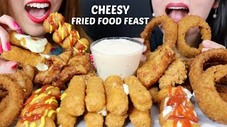 ASMR CHEESY FRIED FOOD FEAST Fried Chicken Cheese Sticks Onion Rings 리얼사운드 먹방  KimampLiz ASMR [upl. by Odnalra964]