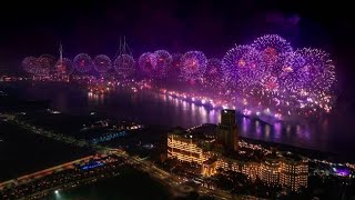 Al Marjan Island RAK UAE New Year 2024 firework amp Drone show breaks two Guinness World Records [upl. by Lyris866]