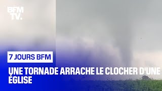 Une tornade arrache le clocher dune église [upl. by Ycnuahc500]