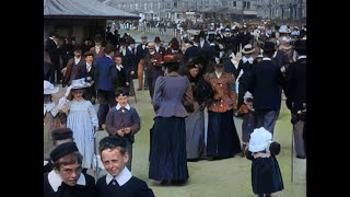 4k 50fps colorized 1901 Panoramic View of the Morecambe Sea Front [upl. by Doersten]