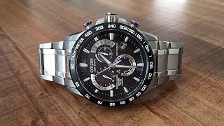 Citizen EcoDrive Atomic Time Perpetual Calendar Chronograph Review AT401050E  Perth WAtch 13 [upl. by Alleuqram]