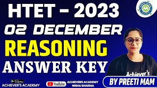 Htet 3 Dec 2023 Tgt Reasoning Section Answer Key By Preeti Mam [upl. by Ilyak]