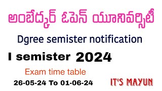 Dr br ambedkar open University 1st semester exam fee time table notification2024braou [upl. by Davida]