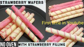 Crispy Strawberry Wafer Rolls with Strawberry Filling amp Without Oven Strawberry Cigarette Cookies [upl. by Hedges372]