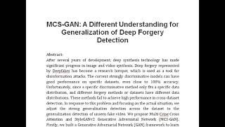 MCS GAN A Different Understanding for Generalization of Deep Forgery Detection [upl. by Nilya523]