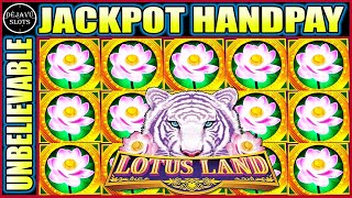 UNBELIEVABLE 4 COIN RETRIGGER JACKPOT HANDPAY HIGH LIMIT LOTUS LAND SLOT MACHINE [upl. by Eugatnom]