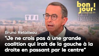 quotJe ne crois pas à une grande coalition qui irait de la gauche à la droitequot Bruno Retailleau [upl. by Jaclyn628]