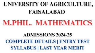 UAF MPhil Mathematics Admissions 202425  Mathematics  University of Agriculture Faisalabad [upl. by Annairdna]