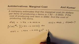 Marginal Cost Application of AntiDerivatives to Solve Differential Equation [upl. by Maya]