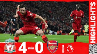 Highlights Liverpool 40 Arsenal  Mane Jota Salah amp Minamino net [upl. by Ymar938]