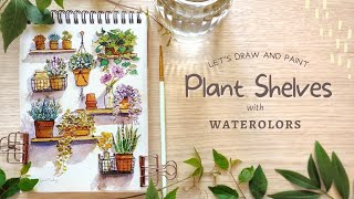 Plant Shelves Watercolor Tutorial drawing to painting [upl. by Dorcas]