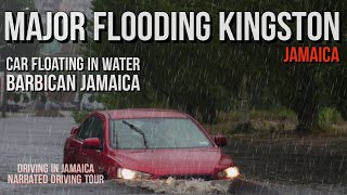 Roads blocked across Jamaica  Car Floating in Water Barbican [upl. by Yblek996]