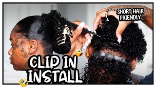 HOW TO Installing ClipIns On Short Natural Hair  Half Up Half Down amp Claw Clip Hairstyle [upl. by Reyna]