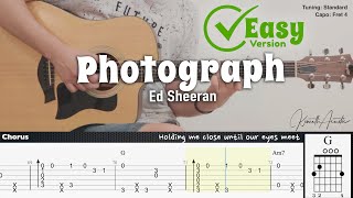 Photograph Easy Version  Ed Sheeran  Fingerstyle Guitar  TAB  Chords  Lyrics [upl. by Aleuqahs]