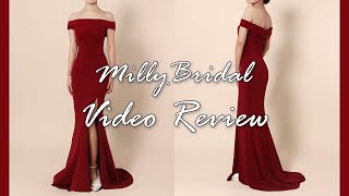 Evening Dresses  Cheap Long Jersey Burgundy Formal Prom Dress with Slit  MillyBridal Video Review [upl. by Esir]