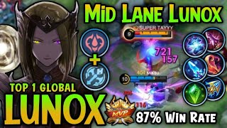 Lunox Best Build Mid Lane 87 Win Rate  Lunox Top 1 Global Build   Mobile Legends [upl. by Chic]