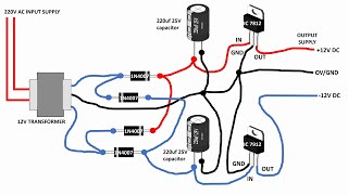 220V AC to 12V DC Dual Power Supply Circuit Diagram [upl. by Anemaj]