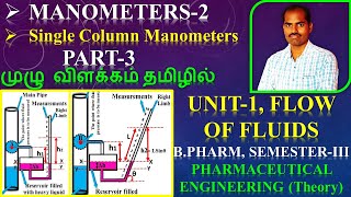 Part3SINGLE COLUMN MANOMETERSMANOMETERS2Flow of FluidsUnit1SemesterIII BPharmaTamil [upl. by Farley]