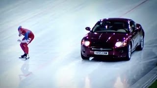 Speed Skater Vs Jaguar XK on Ice  Top Gear Winter Olympics [upl. by Anstice]