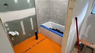 How I install schluter membrane  bathroom renovation tilesetter bathroom 555construction [upl. by Ennagem]