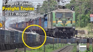 9 in 1 Longest Python Freight Trains  117 Wagons  Four Locomotives WAG9  WAG5  IndianRailways [upl. by Reuven]