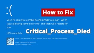 Fix Critical Process Died Blue Screen Error  Your PC Ran into a Problem and Needs to Restart [upl. by Aleyak340]