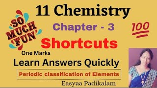 11 Chemistry  Chapter 3  one marks  Periodic classification of elements [upl. by Imugem791]