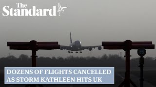 Dozens of flights cancelled as Storm Kathleen hits UK [upl. by How]